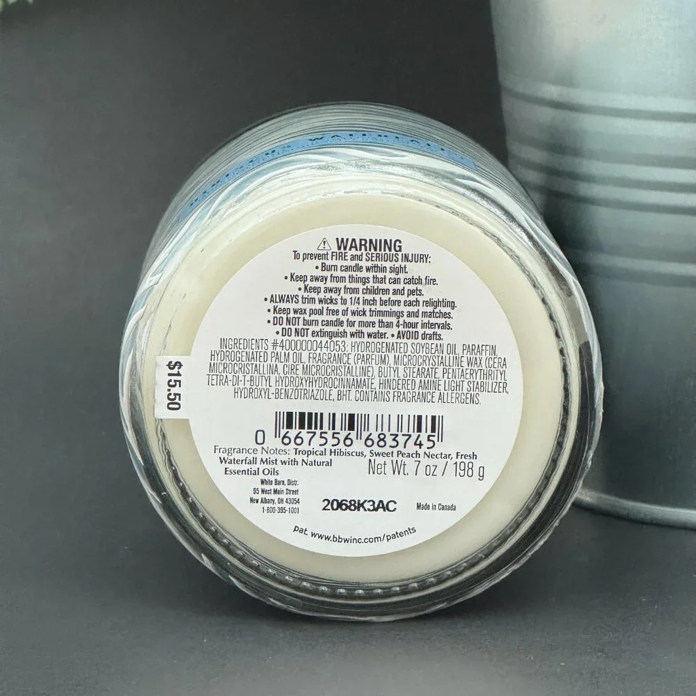 BBW Hibiscus Waterfall White Barn Bath & Body Works Mason Jar Single Wick Candle - Picture 9 of 10